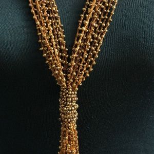 NWT Brown Beaded Multi Strand Tassle Necklace